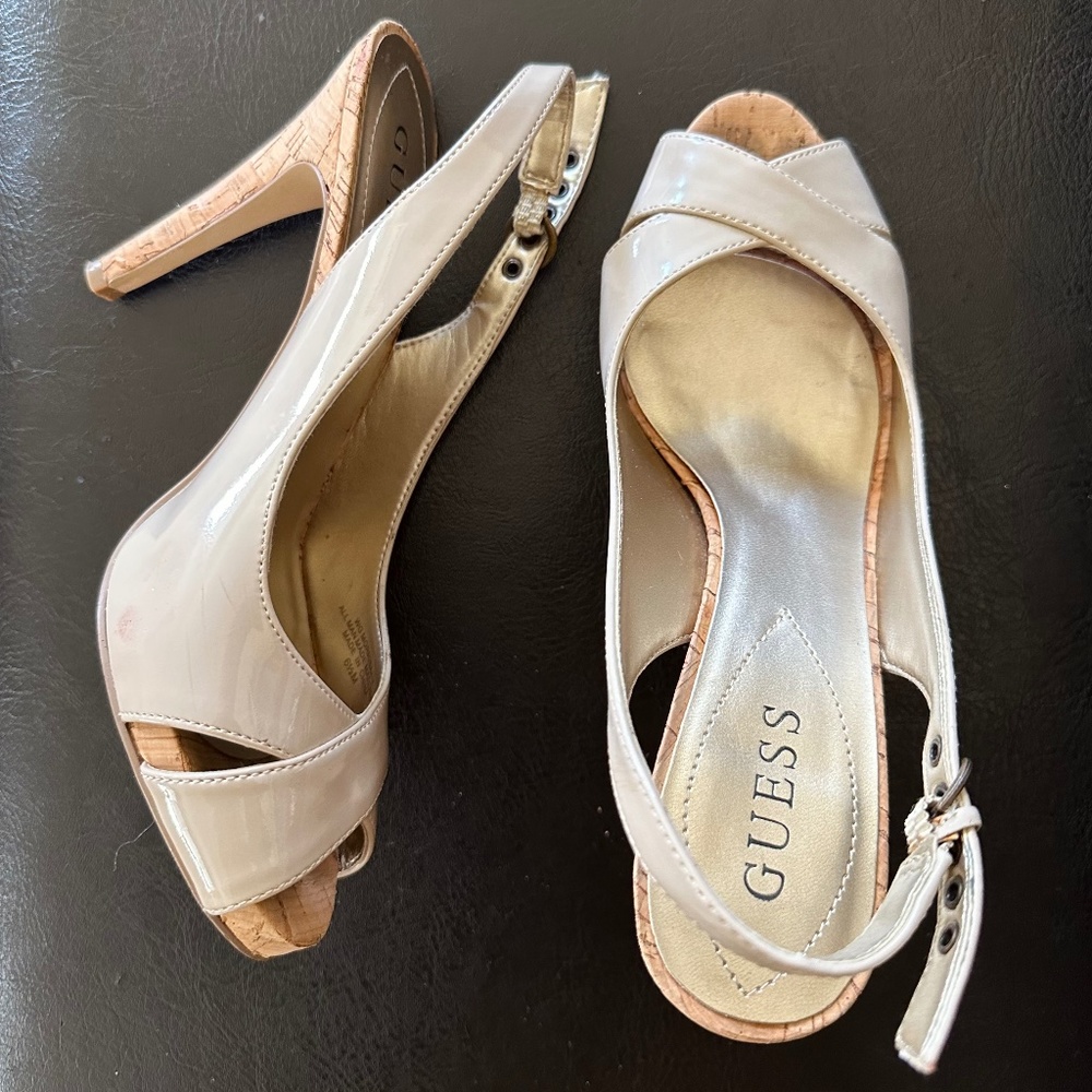 Guess Nude Cork Platform Heels